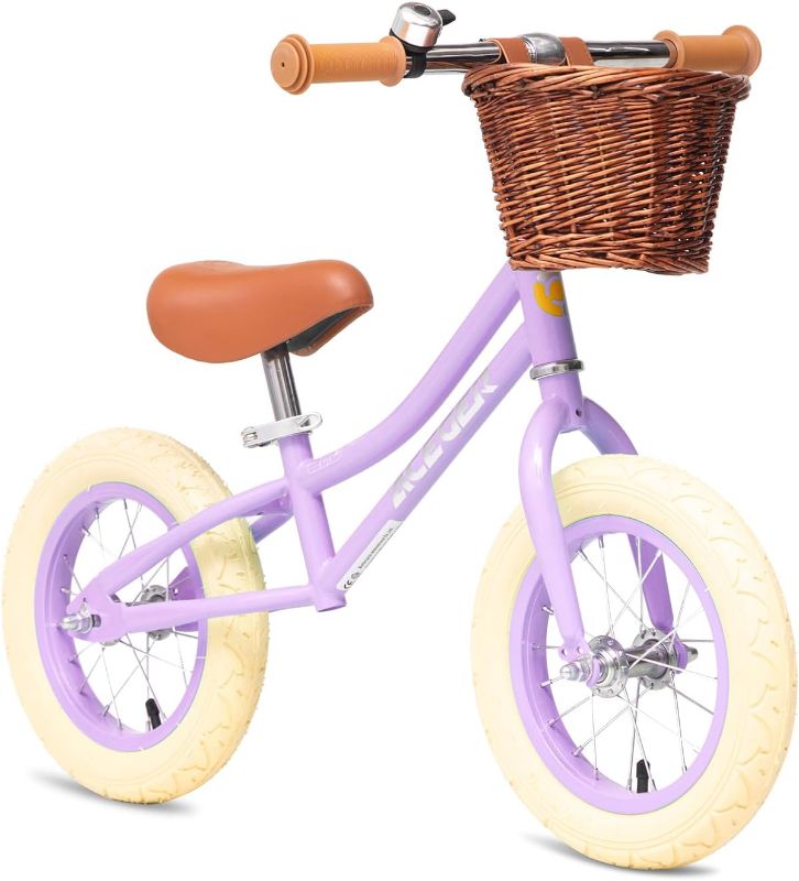 Photo 1 of ACEGER 12" Kids Balance Bike with Basket, No Pedal Toddler Bicycle for Early Learning Leg Strength and Steady Balancing, Durable Frame&Tool-Free Adjustable Seat, Gift Bike for 2-5 Kids
