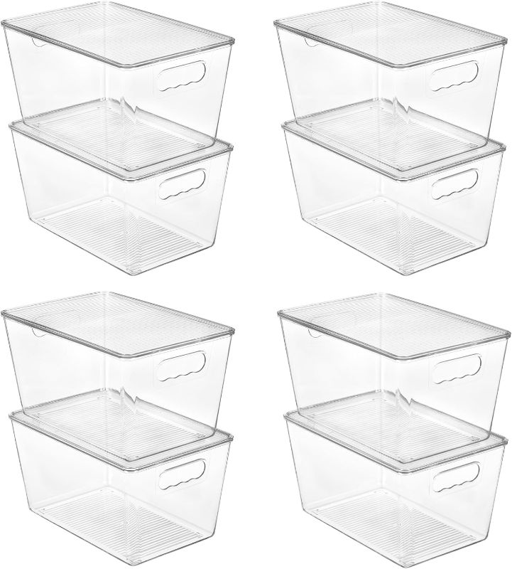 Photo 1 of Vtopmart 8 Pack Clear Stackable Storage Bins with Lids, Large Plastic Containers with Handle for Pantry Organization and Storage,Perfect for Kitchen, Fridge, Cabinet, Bathroom Organizer
