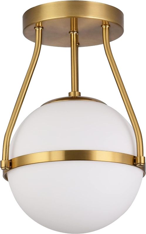 Photo 1 of Bagood 8 Inch Mid Century Ceiling Light Modern Semi Flush Mount Ceiling Light Fixture Globe Ceiling Light Fixture with Milk Glass Shade Brass Finish for Kitchen Island Hallway Living Room (Bulb Incl.)
