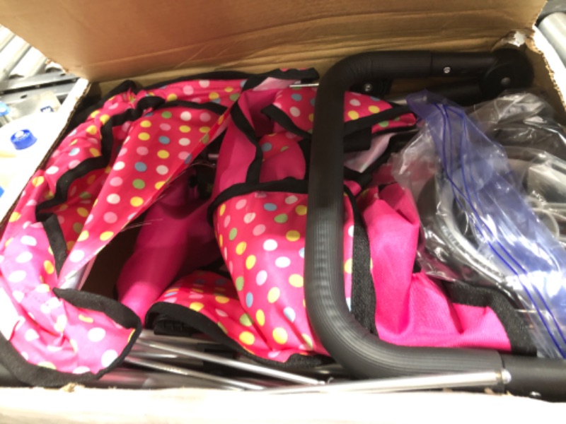 Photo 2 of Twin Doll Stroller with Diaper Bag and Swivel Wheels & Adjustable Handle - Pink & Polka Dot Design