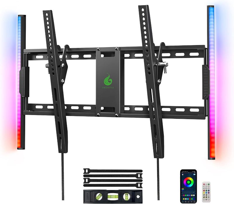 Photo 1 of Greenstell TV Wall Mount with LED Lights, Tilt TV Mount for 37"-75" Flat/Curved TVs, Low Profile Wall Mount TV Bracket Fit 16"-24" Stud, Max VESA 600x400mm, Holds up to 132lbs 