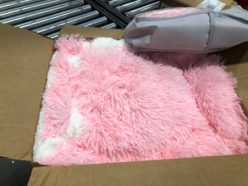 Photo 2 of Luxury Faux Fur Shaggy Comforter Set Twin Size, Plush & Sherpa Reversible Comforter Pink, 3 Pieces Fluffy Fuzzy Bedding Set Ultra Soft and Warm for Kids (1 Comforter + 2 Pillowcases) Pink Twin 68"x86"