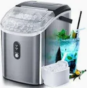 Photo 1 of Nugget Countertop Ice Maker with Soft Chewable Ice, 34Lbs/24H, Pebble Portable Ice Machine with Ice Scoop, Self-Cleaning, One-Click Operation, for Kitchen,Office Stainless Steel Silver
