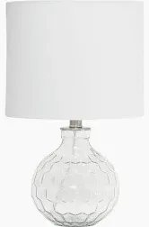 Photo 1 of 17.75" Modern Glass Patterned Endtable Table Lamp with White Fabric, Clear