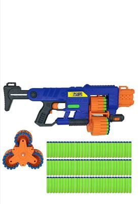 Photo 1 of DART ZONE Savage Spin Triple-Drum Motorized Blaster Commando Series, Blue and Orange &  Sureshot Waffle-Tip Darts - Refill Pack for All and Most Standard NERF Dart Blasters, Green Commando Series + Darts, Green