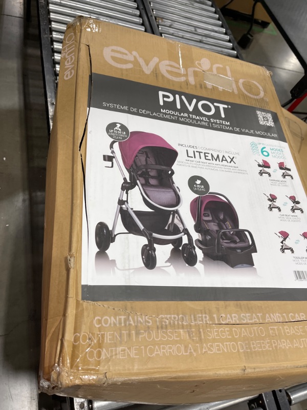 Photo 2 of Evenflo Pivot Modular Travel System With SafeMax Car Seat Only Travel System Dusty Rose