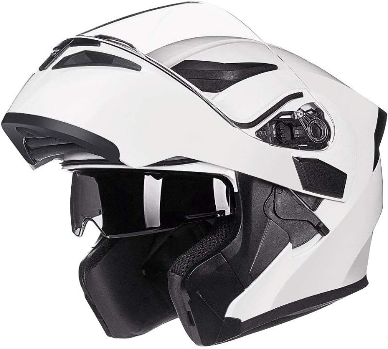 Photo 2 of ILM Motorcycle Dual Visor Flip up Modular Full Face Helmet (L, White) and Ski Balaclava Face Mask size l