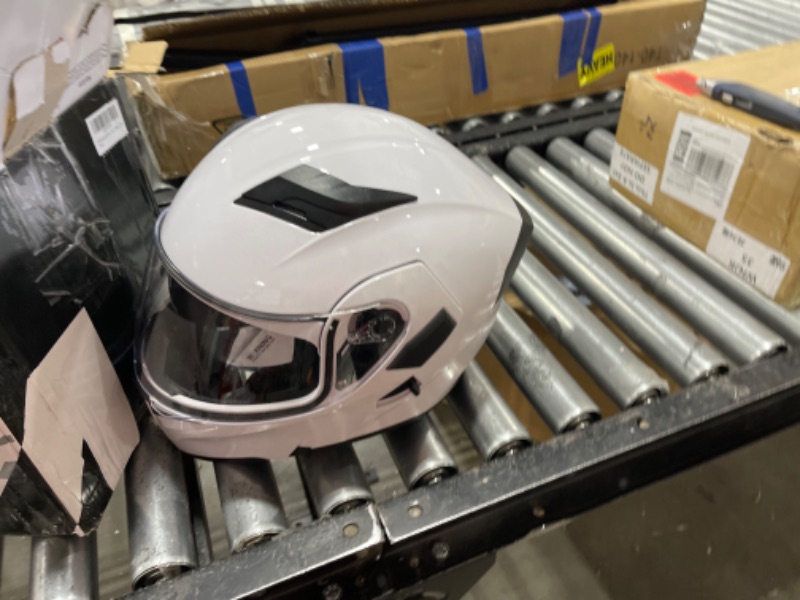 Photo 5 of ILM Motorcycle Dual Visor Flip up Modular Full Face Helmet (L, White) and Ski Balaclava Face Mask size l