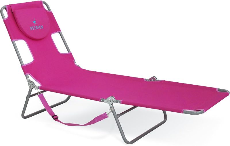 Photo 1 of Ostrich 72" x 22" Chaise Lounge Portable Lightweight Reclining Lounger, Outdoor Patio Beach Lawn Camping Pool Tanning Chair, Pink
