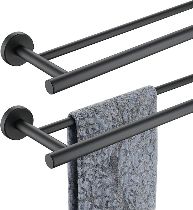 Photo 1 of JQK Black Double Towel Bar, 18 Inch 304 Stainless Steel Thicken 0.8mm Towel Rack Bathroom, Towel Holder Matte Black Wall Mount, Total Length 20.5 Inch 2 Pack, TB100L18-PB-P2
