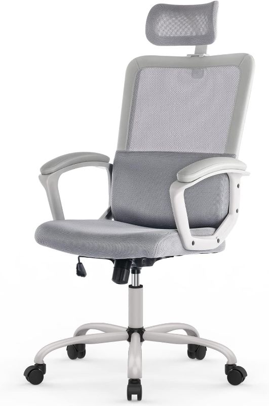 Photo 1 of Ergonomic Gray Mesh Home Office Chair with Lumbar Support/Adjustable Headrest/Armrest and Wheels/Mesh High Back
