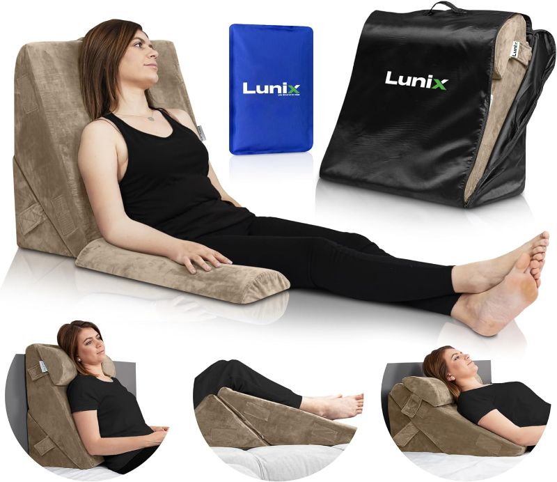 Photo 1 of Lunix 3pcs Orthopedic Bed Wedge Pillow Set, Post Surgery Memory Foam for Back, Leg & Knee Pain Relief, Sitting Pillow, Adjustable Pillows for Acid Reflux and GERD for Sleeping, with Hot Cold Pack
