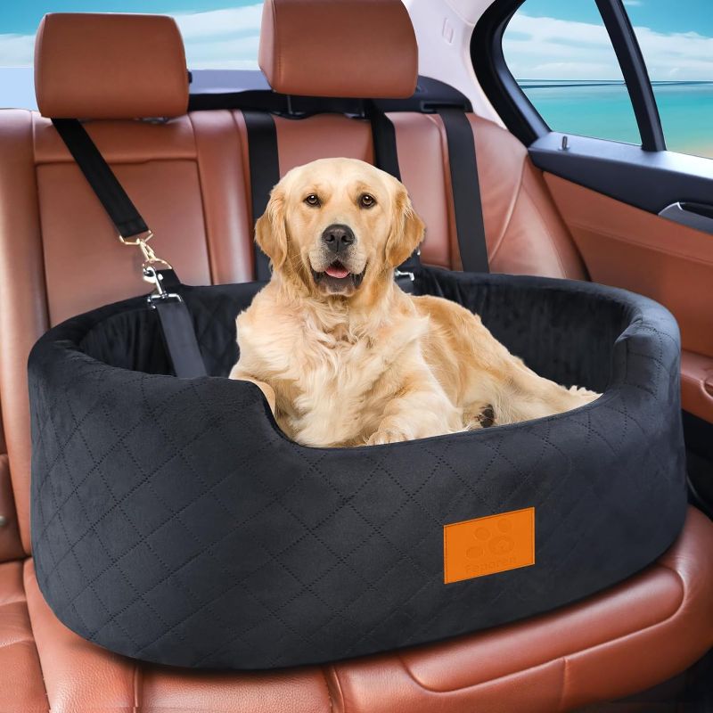 Photo 1 of Dog Car Seat for Large/Medium Dog, Pet Car Seat for Dogs Under 55 lbs or 2 Small Dogs, Upgraded Dog Booster Seat, Detachable & Washable Travel Bed Dog Seat with Thick Cushion (Black)
