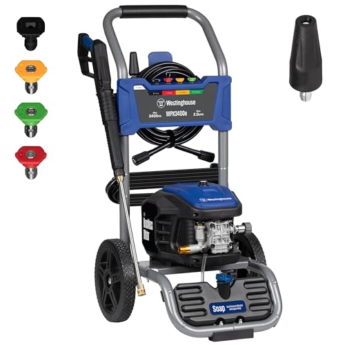 Photo 1 of Westinghouse WPX3400e Electric Pressure Washer, 3400 Max PSI and 2.0 Max GPM, Brushless Motor, Onboard Soap Tank, Spray Gun and Wand, 5 Nozzle Set, fo
