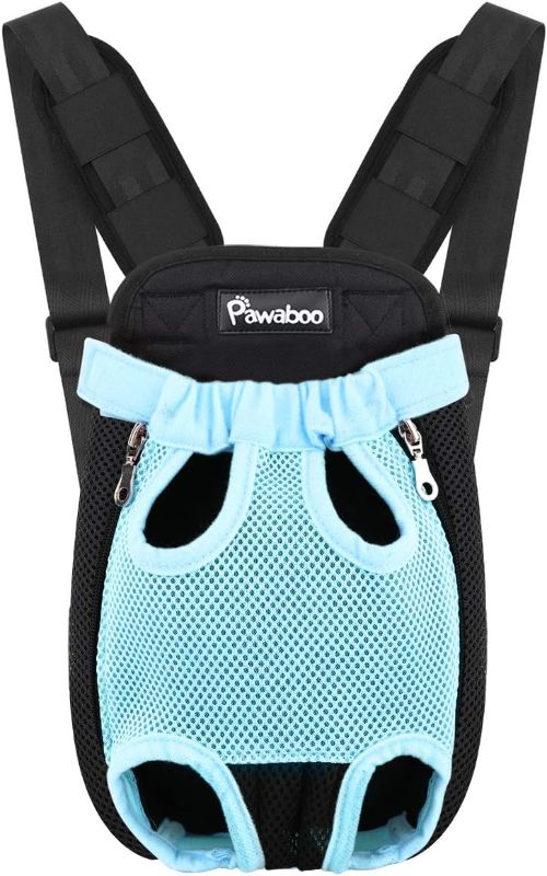 Photo 1 of Pawaboo Pet Carrier Backpack, Adjustable Pet Front Cat Dog Carrier Backpack Travel Bag, Legs Out, Easy-Fit for Traveling Hiking Camping for Small Medium Dogs Cats Puppies, Medium, Blue
