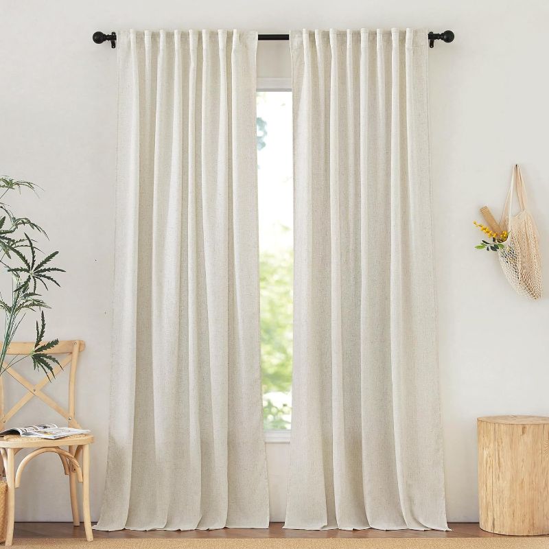 Photo 1 of NICETOWN Natural Linen Curtains for Bedroom, Back Tab & Rod Pocket with Pleat Tab Privacy Added Curtains & Drapes with Light Filtering Window Treatments for Living Room, W52 x L95, 2 Panels 