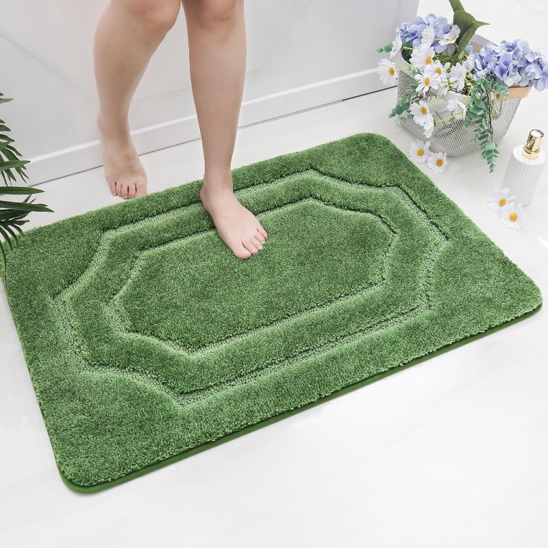 Photo 1 of BEQHAUSE Bathroom-Rugs-Non-Slip-Bath Mats for Bathroom Soft and Absorbent Polyester Microfiber Bath Mat Machine Washable Quick Dry Shaggy Shower Mat for Bathroom, Bathtub and Sink,24" x36”,Green 
