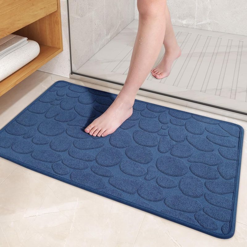 Photo 1 of Limited-time deal: Color&Geometry Quick Dry Thin Bathroom Rugs Fit Under Door- Super Absorbent, Non Slip Rubber Backing, Non Shedding, Washable Navy Blue Bath Mat- 16"x24" Small Bath Mats for Bathroom Floor 