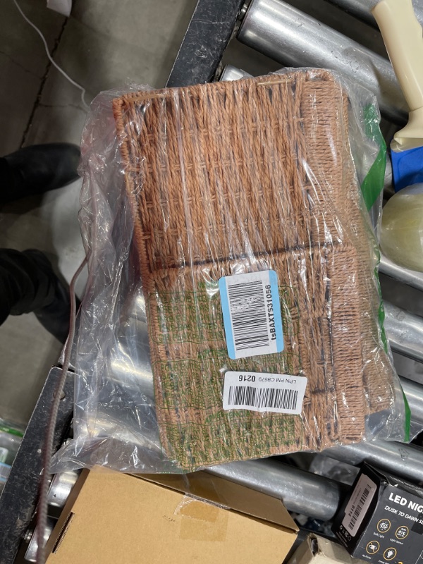 Photo 1 of ROSOS Wicker Baskets 2 Pack, Rectangular Wicker Storage Basket with Handles, Waterproof Plastic Large Wicker Baskets for Storage, Nesting Hand-Woven Storage Baskets for Pantry Storage in 14" & 13" 14"x9.3"x7.5" Brown