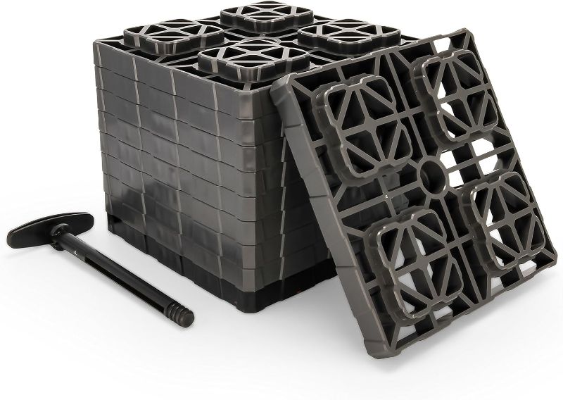 Photo 1 of Camco Fasten XL Camper/RV Leveling Blocks - Features Interlocking Design for Customizable Height - Carrying Handle Twists to Secure Blocks for RV Storage - Measures 10.5” x 10.5” x 1”, 10-Pk (21026) 
