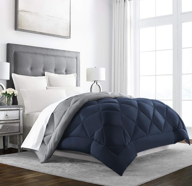 Photo 1 of Sleep Restoration All Seasons King/Cal King Size Comforter - Reversible Navy/Sleet, Down Comforter Alternative,Hotel Quality Bedding Comforters from The Makers of Beckham Hotel Collection Bed Pillows
