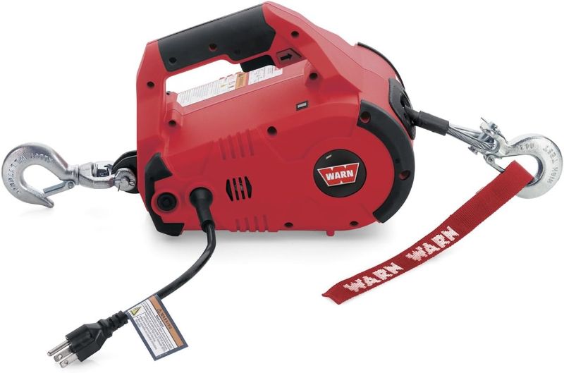 Photo 1 of WARN 885000 PullzAll Corded 120V AC Portable Electric Winch with Steel Cable: 1/2 Ton (1,000 Lb) Pulling Capacity , Red 