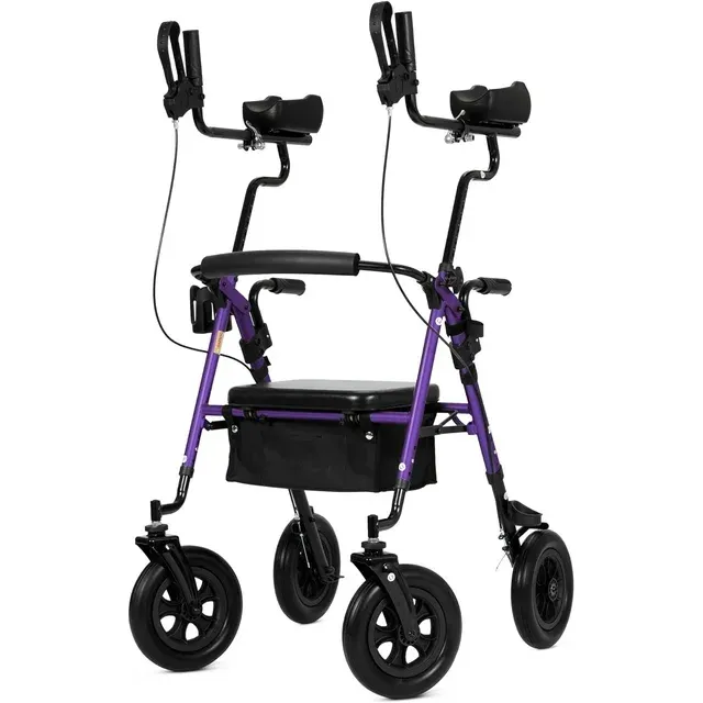Photo 1 of MT-8151 ELENKER® Upright Walker, Stand Up Rollator Walker with Padded Seat and Backrest, Compact Folding, Fully Adjustment Frame for Seniors Purple
