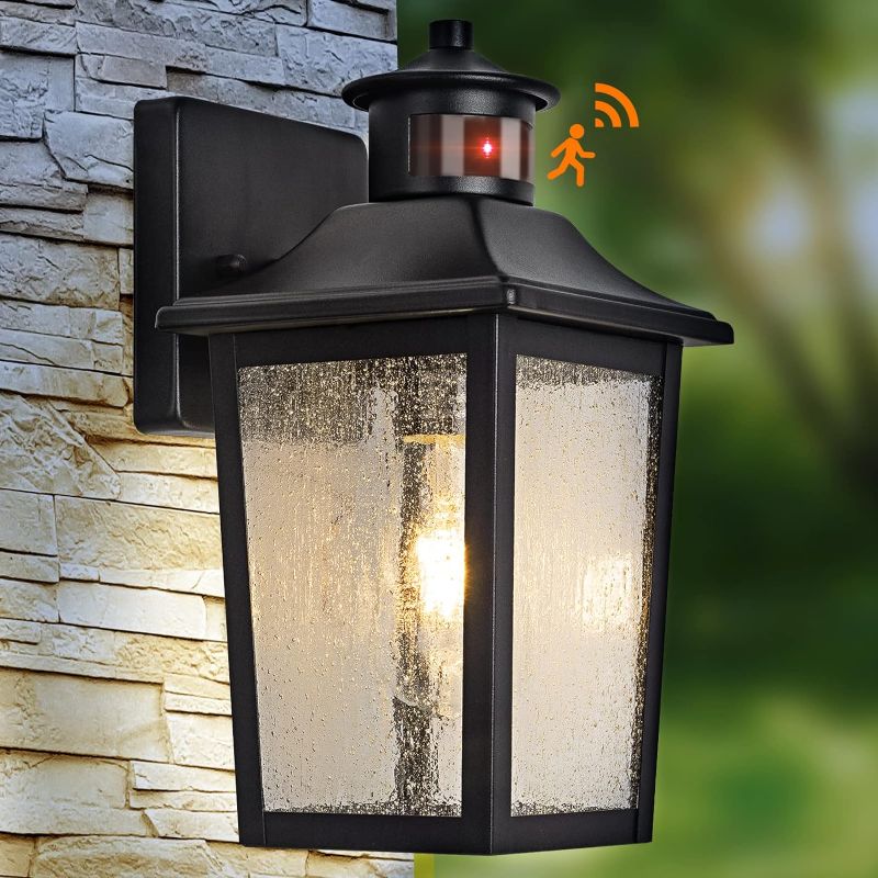 Photo 1 of FILIYANO Motion Sensor Outdoor Wall Light - Black Dusk to Dawn Outdoor Lighting, LED Waterproof Exterior Light Fixture, Modern Porch Light Outside Wall Mount for House Patio Garage Garage, Anti-Rust
