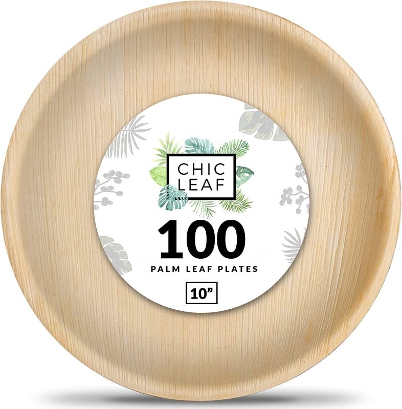 Photo 1 of Chic Leaf Palm Leaf Plates Disposable Bamboo Plates Like 10" Round Bulk Pack (100 ct) - 100% Compostable and Biodegradable Party Plates - Heavy Duty Eco Friendly Wedding Plates
