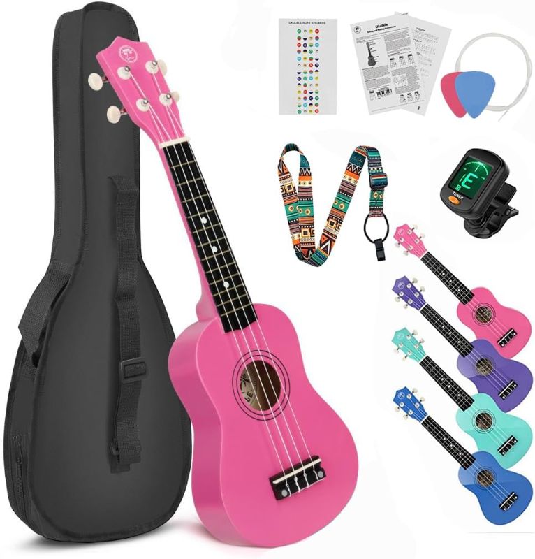 Photo 1 of MUSTAR Soprano Ukulele Kids Ukulele for Beginners - 21 Inch Small Guitar Ukulele for Kids Toddlers Birthday Holiday Gifts, Gig Bag, Digital Tuner, Strap, Picks All in One Kit (Pink, MU-401)
