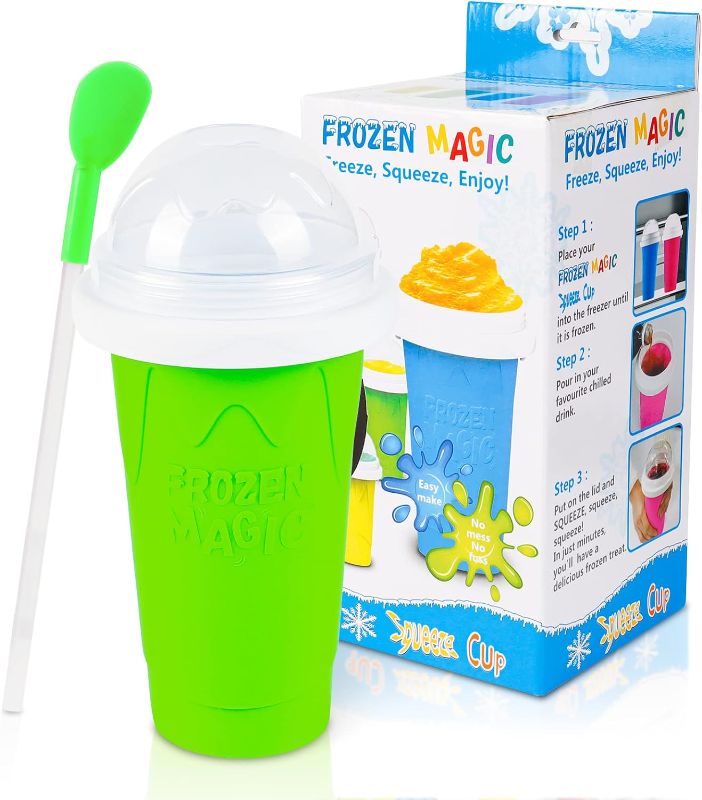 Photo 1 of Slushy Maker Cup - TIK TOK Quick Frozen Magic Cup, Double Layers Slushie Cup, DIY Homemade Squeeze Icy Cup, Fasting Cooling Make And Serve Slushy Cup For Milk Shake, Smoothies, Slushies - Green