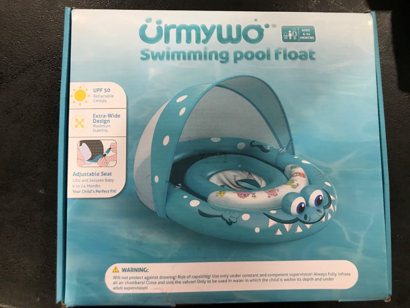 Photo 2 of URMYWO Baby Pool Float with Removable UPF50+ Sun Protection Canopy, Baby Floats for Pool 6-12-24 Months Infant Toddler, Durable Baby Swim Float with Adjustable Seat, Extra Wide, Breathable