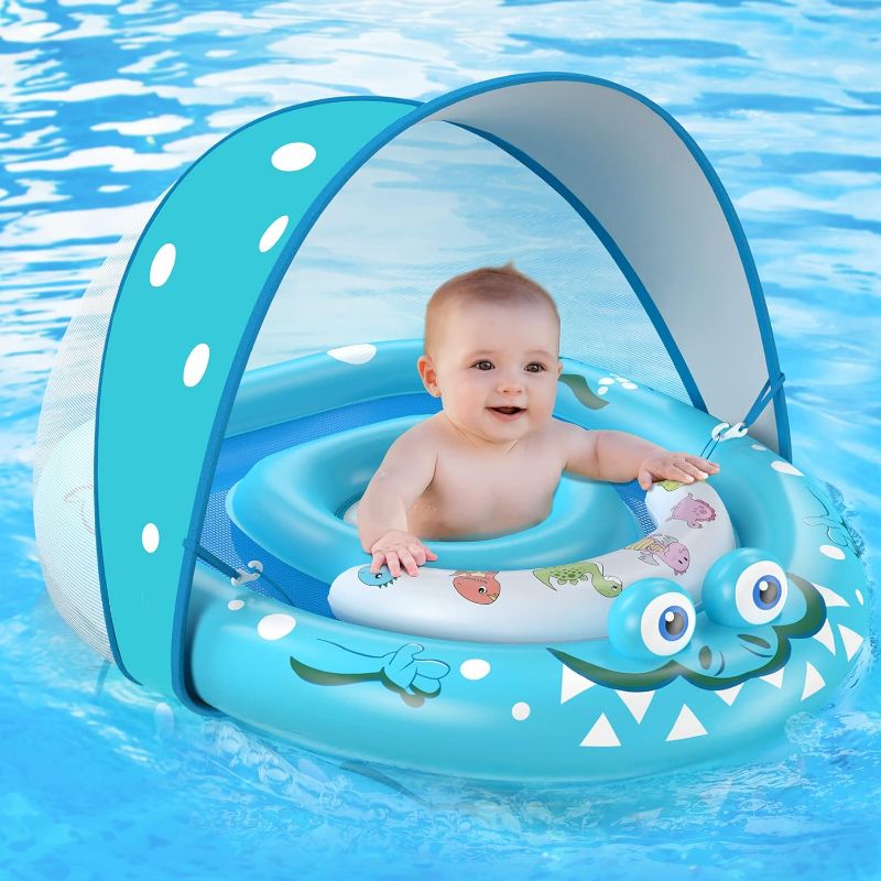 Photo 1 of URMYWO Baby Pool Float with Removable UPF50+ Sun Protection Canopy, Baby Floats for Pool 6-12-24 Months Infant Toddler, Durable Baby Swim Float with Adjustable Seat, Extra Wide, Breathable