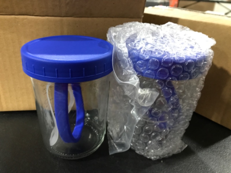 Photo 1 of 2 Pack Blue 10 oz Large Capacity Mason Jars With Lid, Portable Overnight Oatmeal Jars Water Cup with spoon, Glass Breakfast Cup Salad Yogurt Jars Container