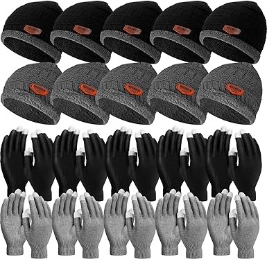 Photo 1 of Cuffbow 72 Pieces Winter Beanies and Gloves Set Unisex Knit Beanie Hat Warm Soft Skull Cap Touchscreen Gloves for Men Women Black/Navy