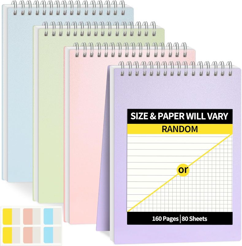 Photo 1 of SUNEE Sizes & Paper Styles Will Vary - 4 Pack Top Bound Spiral Notebook - Waterproof PP Cover, 80 Double-Sided Sheets 