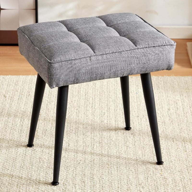 Photo 1 of RUCUKEN Square Vanity Stool Chair Vanity Stool for Makeup Room Makeup Stool with Black Legs Foot Stool Ottoman Grey 16.5" W x 12.6" D x 17.5" H STOCK PHOTO FOR REFERENCE ONLY. COLOR IS BEIGE. 
