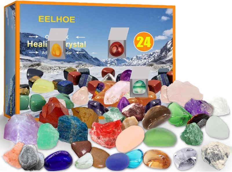 Photo 1 of 2023 New Gemstone Advent Calendar, 24 Days Natural Crystal Gemstone Stone Minerals & Fossils Christmas Countdown Calendar, Scientific Gift for Girls & Boys & Geology Enthusiasts-A 2 COUNT 