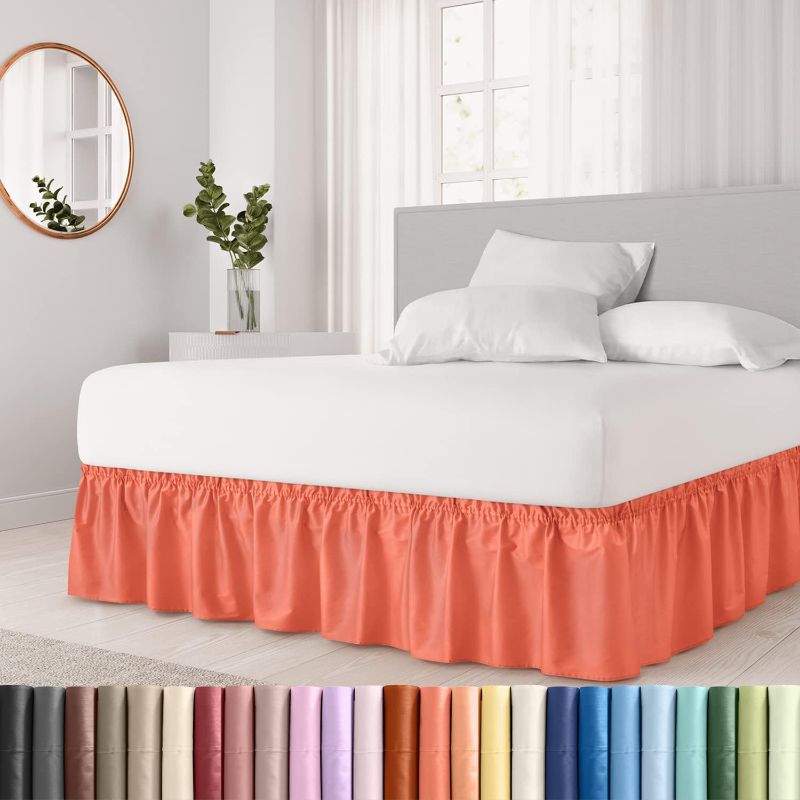 Photo 1 of Wrap Around Dust Ruffle Bed Skirt - Coral - for King Size Beds with 12 in. Drop - Easy Fit Elastic Strap - Pleated Bedskirt with Brushed Fabric - Wrinkle Free, Machine Wash KING 16" DROP 