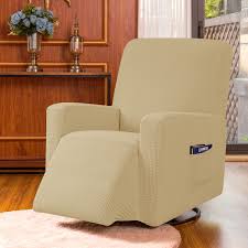 Photo 1 of 2 Set Recliner Chair Covers with Pockets Lazy Reclining Chair Covers with Arms Soft Recliner Slipcovers Separate Sofa Cover with Side Pockets and Elastic Bottom for Furniture(KHAKI)