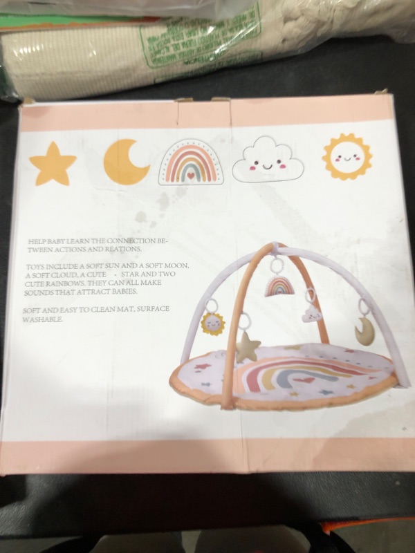 Photo 2 of little dove Baby Gym and Infant Play Mat Rainbow Design for Newborn Stage-Based Developmental Activity Gym for Babies to Toddlers with 7 Toys
