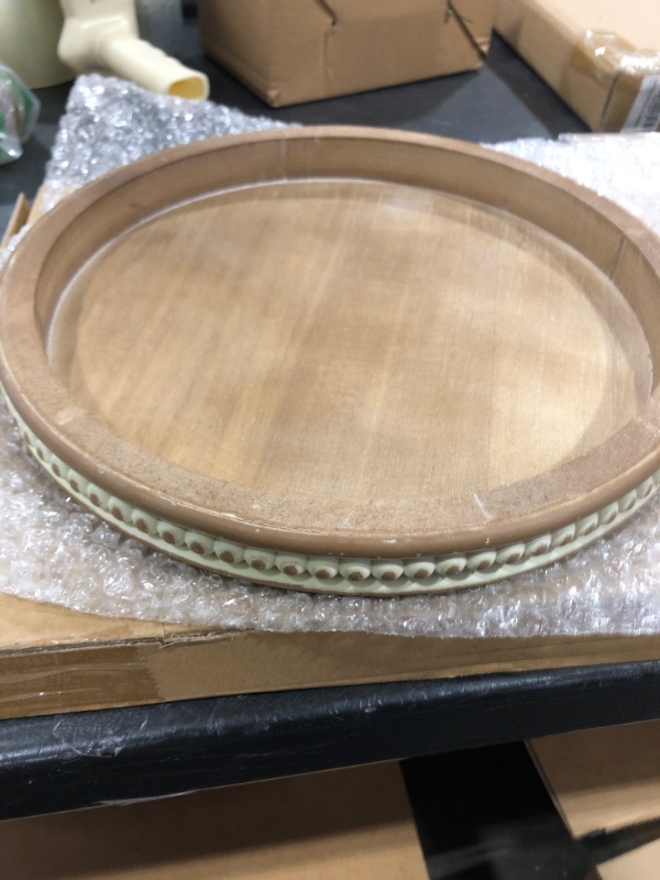 Photo 4 of Carah & Cossh Round Wooden Serving Tray, Whitewashed Round Decorative Wood Tray , Round Farmhouse Rustic Decorative Tray, Perfect for Storage and Display (Brown)