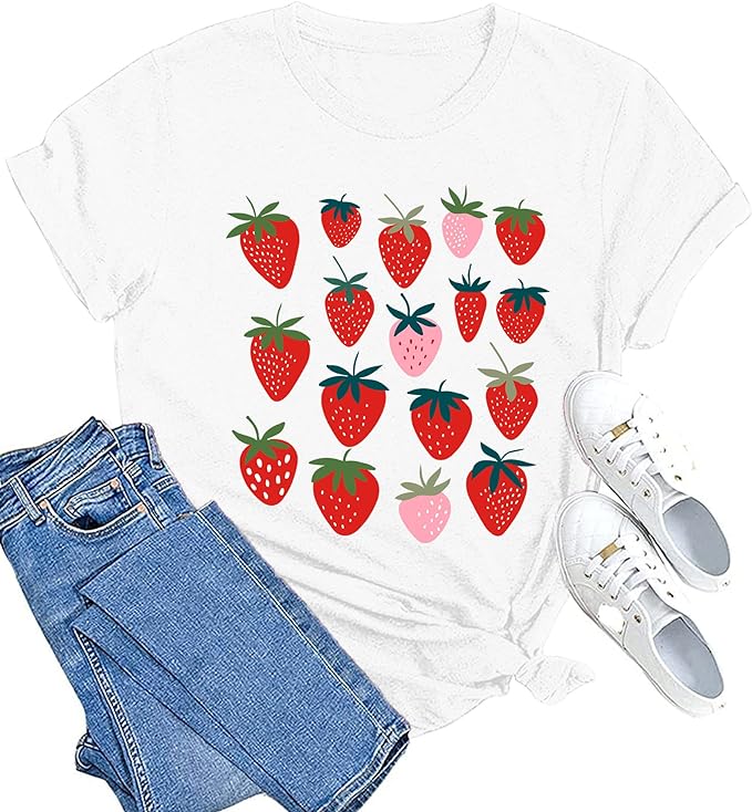 Photo 1 of MAIHUN Strawberry Shirts Fruit Tshirts Strawberries Graphic Tee Garden Clothing Gardener Gift Tops SIZE XXL 
