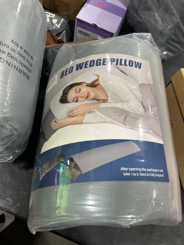 Photo 1 of Blumir Queen Size Bed Wedge Pillow/Mattress Wedge/Headboard Pillow//Bolster Pillow Close The Gap Between Your Mattress and Headboard(60"x10"x6") Queen Grey