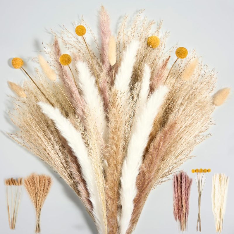 Photo 1 of LuxClub Dried Pampas Grass Decor, 100 PCS 17 Inch Pampas Grass, Fluffy Bunny Tails Dried Flowers, Reed Grass Bouquet, Natural White Pampas for Wedding, Floor Vase Boho Flowers Home Decor Decorations