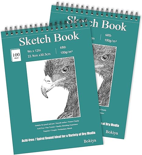 Photo 1 of Bokiya 2 pcs Sketchbook 9x12 Sketch Book for Kids,Girls,Boys,Children,Teens, Gift- Top Spiral Bound Drawing Paper 100 Sheets (68 lb/100gsm)Sketch Pad, Acid Free Art Paper for Pencil,Pen, Sketch Stick
