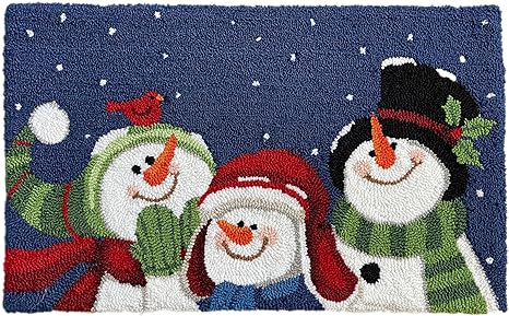Photo 1 of Winter Snowman Family Hand-Hooked Accent Rug 28.5 X 17 Inches for Holiday Christmas Home décor
