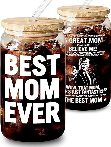 Photo 1 of KEDRIAN Best Mom Ever Glass Cup 16oz, Funny Mom Gifts, Coffee Glass Funny Mothers Day Gifts From Daughters & Sons, Birthday, Christmas, Gift Ready
