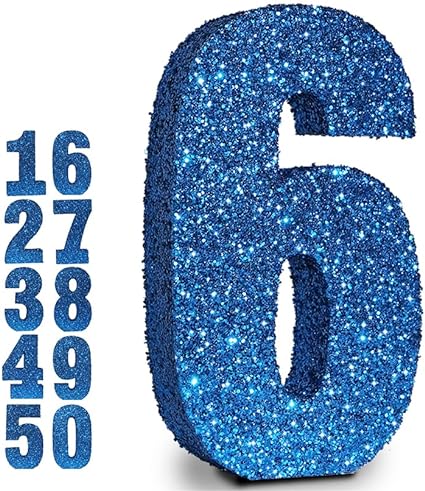 Photo 1 of Blue Glitter Number 6, Birthday Decorations for Men and Boys, Party Centerpieces for Table Decorations,Chrismas Anniversary Decorations Table Toppers(7.8 Inch)
