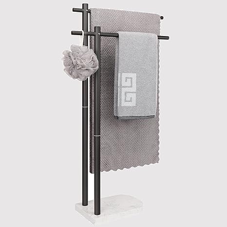 Photo 1 of NearMoon Standing Towel Rack, Freestanding Double Towel Holder with Marble Base for Bathroom, Pool, SUS304 Stainless Steel (Black-2)
